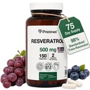 PRISTINE的Resveratrol 500MG 75天供应抗衰老抗氧化剂和心脏健康补充剂-脑肺健康福利