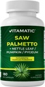 男子和女子的Vitamatic Saw Palmetto提取 180 Veg Capsules - 用南瓜种子, Pygeum, Nettle Leaf - 在美国制造 - 促进健康前列腺功能