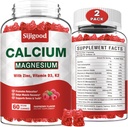 2 Pack Calcium Magnesium Zinc Gummys配有维生素C D3 K2,Calcium Gummys配有骨骼,肌肉,Calm & Zzz支持,高吸收公式配有镁锌钾,Raspberry Flavored 120 Cts