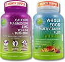 Vegan全食品 配有铁+厂基钙,镁,锌,D3,K2 & Turmeric – Vegan Daily Supports for Energy, Bone Health, 豁免和整体健康三重奏