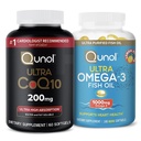 Qunol Ultra CoQ10 200mg Softgels - 超高吸附共聚物 Q10 补充 - 2个月供应 - 60 + 鱼油 Omega 3 小型软凝胶 1000mg Omega 3 EPA + DHA 3个月供应 180个