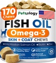 Omega 3 Fish Oil for Dogs - 170 Chews - Omega 3 for Dogs Ichy Skin & Alergy Relief - Skin & Coat 补充 - EPA & DHA Fatty Acids - 狗防 Sheding & Hot Spot 处理 - 沙门油