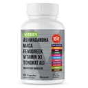Viteey Ashwagandha Maca Fenugreek 配有 Tongkat Ali 的补编 – 驱动、激情和能量支持 男性与女性 – Mood、Calm和压力支持 60 Capsules
