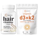 微成份 维生素 D3 5000iu + K2 100mcg 软胶和毛发 维生素 复合物 Capsules Bundle 2 Pack → 基本阳光 维生素 + 14-in-1 高级毛发生长支持