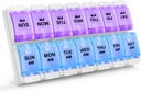 Sukuos AM周刊 7日药丸组织者,2 Times A Day药盒 手持关节炎友好按键 维生素/鱼油/补充剂的药物案例,易清洁(紫蓝色)