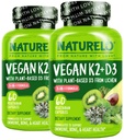 NATURELO 维生素 D3 K2 - Vegan K2+D3 配以来自Lichen的基于植物的D3 - 天然D3 辅以免疫系统,骨支持,心脏健康 - 全食 - 非GMO - Gluten Free, 60 Capsules (Pack of 2)