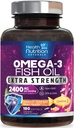 Omega 3 鱼油 2400 mg - 三重强度 Omega3, EPA & DHA 脂肪酸补充剂 - 对免疫,心脏和大脑健康的自然支持 - 野牛,非GMO,Lemon Flavor, Burpless - 180 Softgels