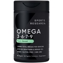 体育研究* Vegan Omega 3-6-7-9-1200 mg 多种Spectrum Omega脂肪酸 认证非GMO 配有海巴克特霍恩和博拉吉油的公式 - 90 Veggie Softgels