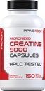 Piping Rock Creatine Monohydrate Capsules | 5000mg | 150 Pills | 男男女女微量化补充 | 非GMO,Gluten Free