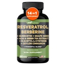 甘油营养 Resveratrol Berberine Quercetin 葡萄籽提取 绿色茶叶提取 N-乙酰Cysteine - 14 in 1 配有强抗氧化剂的男女复合补充剂 - 美国制造