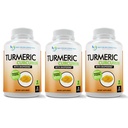 Turmeric Curcumin 补编 - 2250 mg/d - Veggie Caps - 95% Curcuminoids with Black Pepper 提取(Bioperine) - 750 mg Capsules - 100% Organic - 最强力的Turmeric (Pack of 3)