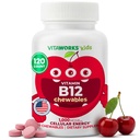 儿童维生素 B12 1000 mcg 化学素片 - 美味天然樱桃火焰 - Vegan,无转基因生物,Gluten Free,Nut Free - 食物补充 - 儿童细胞能量维生素 - 120 化学素