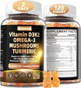 维生素D3 5000iu(125mcg) + 维生素K2(MK7) Gummys with Algae Omega 3 → 最大强度 维生素D3+K2 → 对于骨,牙齿,能量,免疫,钙吸收 - Vegan,无糖,120Ct