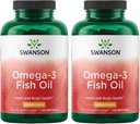 Swanson Omega 3 鱼油补充心脑和联合支持无转基因生物的全民教育 180 mg EPA + 120 mg DHA 150 Softgel Capsules Lemon Flavor(2包)
