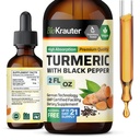 BIO KRAUTER Turmeric Tincture - 1200 mg Turmeric Curcumin with Black Pepper 提取 - 酒精和糖无味 - Vegan Drops 2 Fl.Oz.