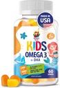Omega 3 儿童与成年人的Gummys - 60 Chewable Gummys - 无鱼油 Vegan Omega 3 6 9 DHA Gummy 补编