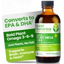 Bold Botanica Plant Omega 3-6-9, 配有 Ahiflower Oil, Vegan Omega 3, 完整的基于植物的Omegas 用于大脑和免疫健康, 比Flax更好, Fish Free, Great Taste, 无糖, 非GMO, Liquid - 4 oz