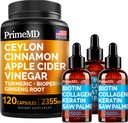 4-in-1 液态生物素 Collagen Keratin Saw Palmetto Drops (2 fl oz - 3 Pack) & 5-in-1 锡兰肉桂 w Turmeric & Ginseng Root (120ct) Bundle - 头发,皮肤,钉子,和免疫辅助补品