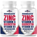 (2 Pack) 免疫防爆剂 锌 奎西丁 500 mg 配有维生素D和C 抗氧化剂 免疫支持 高概率 奎西丁 锌 补充 男女 - Gluten, Soy, & 奶油自由 - 120 counter (Twin Pack)