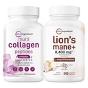 女性和狮子马恩岛多科拉根复合物 240 Veggie Capsules Bundle 2 Pack QQ草-Fed Collagen Peptides 超食品蘑菇 抗氧化剂 L-Ergothioneine
