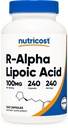 营养成本 R-Alpha Lipoic Acid 100mg, 240 capsules - Veggie Caps, Vegan, Non-GMO, Gluten Free