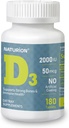 维生素D3 2000iu(50 mcg) 6-Months为免疫支持、健康肌肉功能和骨质健康供应-非GMO、Gluten Free,配有维生素B2-(米尼片),180