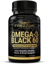 FREZZOR Omega 3 Black for Joint Care & Comfort - 新西兰绿色浸泡贻贝油盖;53x 具有UAF1000+超级抗氧化剂的高潜性,无鱼型余酸,1-Pack,60软胶