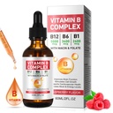 维生素B 复合液体 Vegan 维生素B12 液体滴液 | B12 甲基Cobalamin | B1 胺 | B6  Py Pyridoxine | Folic | Niacin - B 复合液体滴液,支持能量,大脑和心脏,40 服务