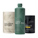 运动研究 Collagen Peptides 水解1型和3型Collagen 粉蛋白补充剂,Keto MCT 有机椰油-三联成份C8,C10,C12 MCT和维生素D3 K2与椰油