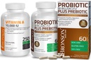 Bronson Probiotic 50亿 CMU + 苹果多酚和菠萝水果提取 + 维生素A 10,000 IU Premium 非GMO 公式