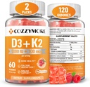 糖无维生素D3 K2 Gummys,维生素D Gummys补编,1000 IU+200mcg D3和K2补编,美味Gummy Vitamins,支持骨骼肌肉牙齿免疫,60服务120 Gummys,Raspberry