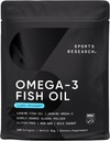 体育研究 三重力量 Omega 3 鱼油 - 无鱼油补充 w/EPA & DHA 来自野生阿拉斯加波洛克的脂肪酸 - 对男女的心脏,脑和免疫支持 - 1,250毫克,240厘米