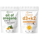 Oregano软胶的微成份油 6 000 mg Perer Service & Vitamin D3 5000 IU Plus K2(MK-7) 100 mcg,300 Virgin Coconut Oil Softgel Bundle Pack → 4X 强卡瓦罗尔和Thymoquinon → 基本
