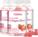多科拉根蛋白蛋白 Glow Beauty Collagen Gummys, 妇女抗衰老支持与Gluutathione, Biotin & 多维塔明, 促进皮肤和头发健康, 草莓, 180 Gummys (90天)