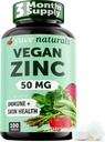 Yuve Naturals Vegan Zinc 50 mg - Immune和皮肤支持的Gluconate锌 - Gluten Free,非转基因生物,植物基 - 100易吞片