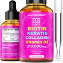 液态生物素 Keratin Collagen Peptides & Vitamin D3 用于毛发生长 MCT 油滴 21万mcg – 毛皮和钉子的强效公式,女性和男性最高级毛发生长补充剂