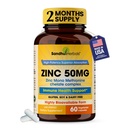 Sandhu Herbals Zinc 50mg 男女 Supplement高吸附锌 monomethionine Complex 60 Capsules| 对Immune,Acne 和抗氧化剂支持|蔬菜