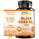 SHIFAA 营养 Halal 黑种子油 1000mg 45 服务 奈杰拉 萨蒂瓦 Kalonji 支持头发 皮肤 联合体 免疫 心脏 文摘