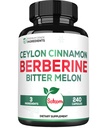 Berberine 1500mg 配有有机锡兰锡桂巴克和Bitter Melon的补编 - 240 Vegan Capsules for 80 services - Imune System, Heart Health, 身体管理和消化支持