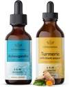 HERBAMAMA 草药液滴 Kit - Ashwagandha 根提取和涡轮装配黑椒丁 2 fl oz - Vegan, Non-GMO,糖和无酒精 - 2 Pack