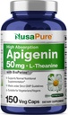 NusaPure Apigenin 50mg & L-Theanine 200mg, 150 Veggie Capsules, Bioperine (非GMO, Gluten Free) (无胶囊)