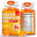 男子镁酸钙:1,200mg 钙 Citrate Zinc Gummy配有维生素C D3 K2 - Vegan Free Chewable High Acception Enegy Immune支助补编(120 Count)