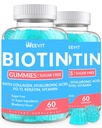 不含糖的生物素、含有Keratin的生物素和Collagen Gummys、女性和男性的Hyaluronic酸 |头发生长、光皮肤和坚固的钉子 |维生素B7补充剂、非GMO、可嚼