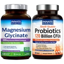 天然活性镁 甘油酸盐和Probiotics 120亿桶,非GMO,无Gluten奶油酸盐和Vegan,镁(120盖)和Probiotic(30盖)