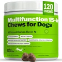 Deley Naturals 15 in 1 Multivitamin for Dogs - 完整的狗维生素和辅料 免疫支持,联合,皮肤,文摘,心脏和整体健康 - 每日多功能补充品 - 120 Chews