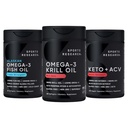 体育研究 三重力量 Omega-3 鱼油,南极磷脂油 + 磷脂, Choline & Astaxanthin Mini-Softgels, Keto Plus ACV 500mg of Apple Cider Vinegar & 1500mg goBHB Exrien Ketones