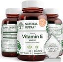 Natural Nutra Vitamin E 400 IU 补充品,Enrich Health Nutrients,促进皮肤健康,增强头发和钉子生长,支持身体脂肪水平,帮助心脏健康和保护皮肤纹理,60软胶