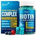 Biotin Collagen Keratin Gummys - 多维特敏天然毛发,皮肤和钉子与维生素A,D,B7 - 抗衰老 Collagen Gummy Vitamins for Men and Women, Hair & Nail Growth Suppos - 60 Gummy Bears