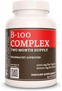 补救措施 营养维生素B-100 复合体 + 1,000 mg, 60 Vegan Capsules 饮食补充 → 两个月供应