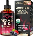 USDA 有机维生素B12 亚语言药滴 -- -- 5 000 mcg 液体 Vegan 甲基Cobalamin 供妇女和男子使用 -- -- 能源促进、重点和混合、脑健康支助 -- -- 最大限度地吸收 -- -- 4个月供应,4 f oz
